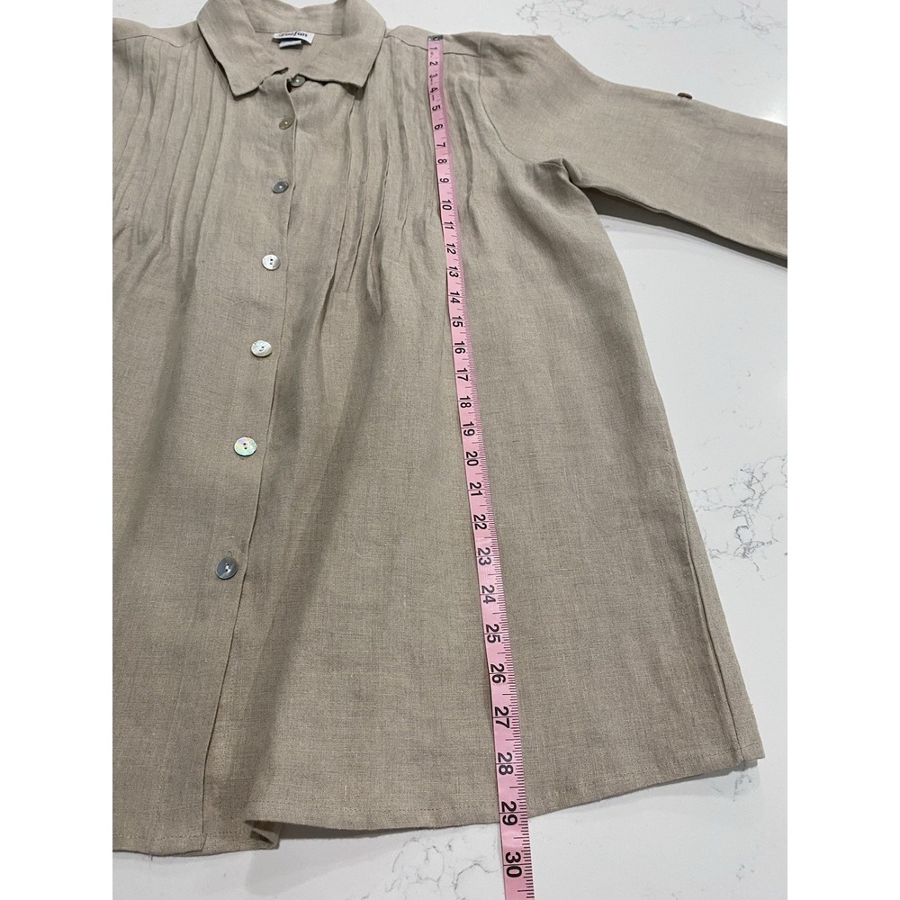 Toofan Linen Button Front Shirt L Beige Pintuck Lagenlook Coastal Grandma EUC - Picture 6 of 9